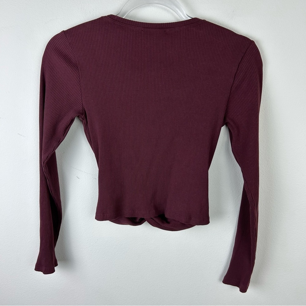 Zara Ribbed burgundy Long sleeve twist front top size: S - Picture 8 of 8
